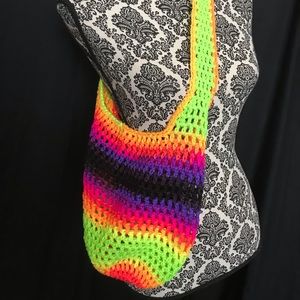 EDM Crossbody Reusable Shopping Tote NEON Handknit